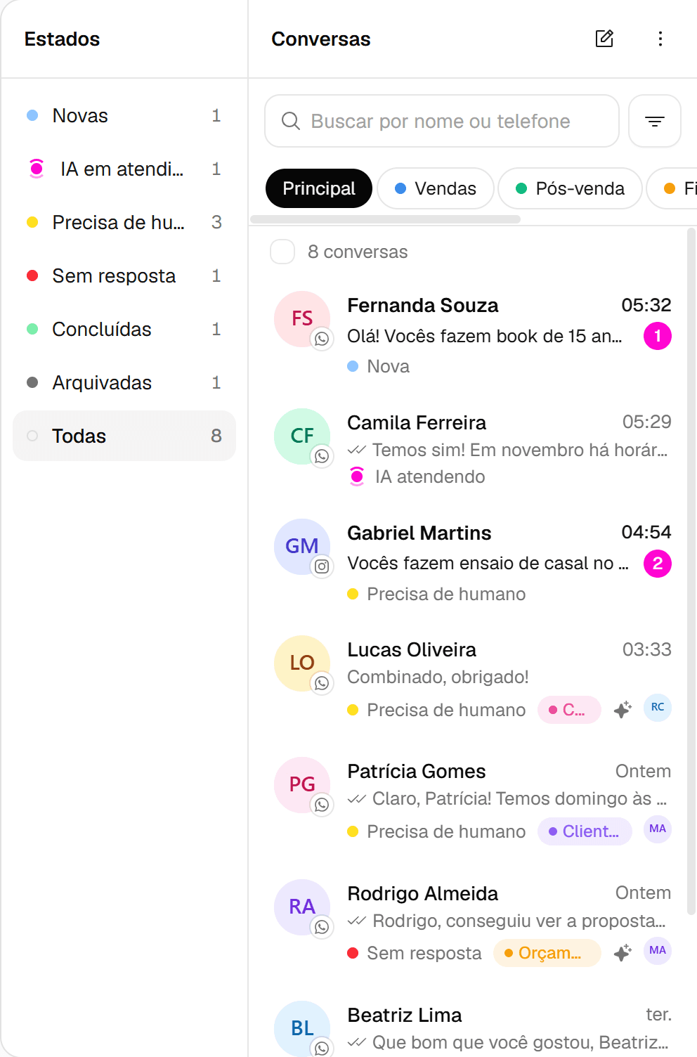 Topo da lista de conversas com o botão Nova conversa destacado.
